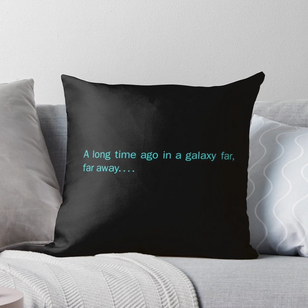 Intergalactic sci-fi themed decorative pillow in blue and black colors