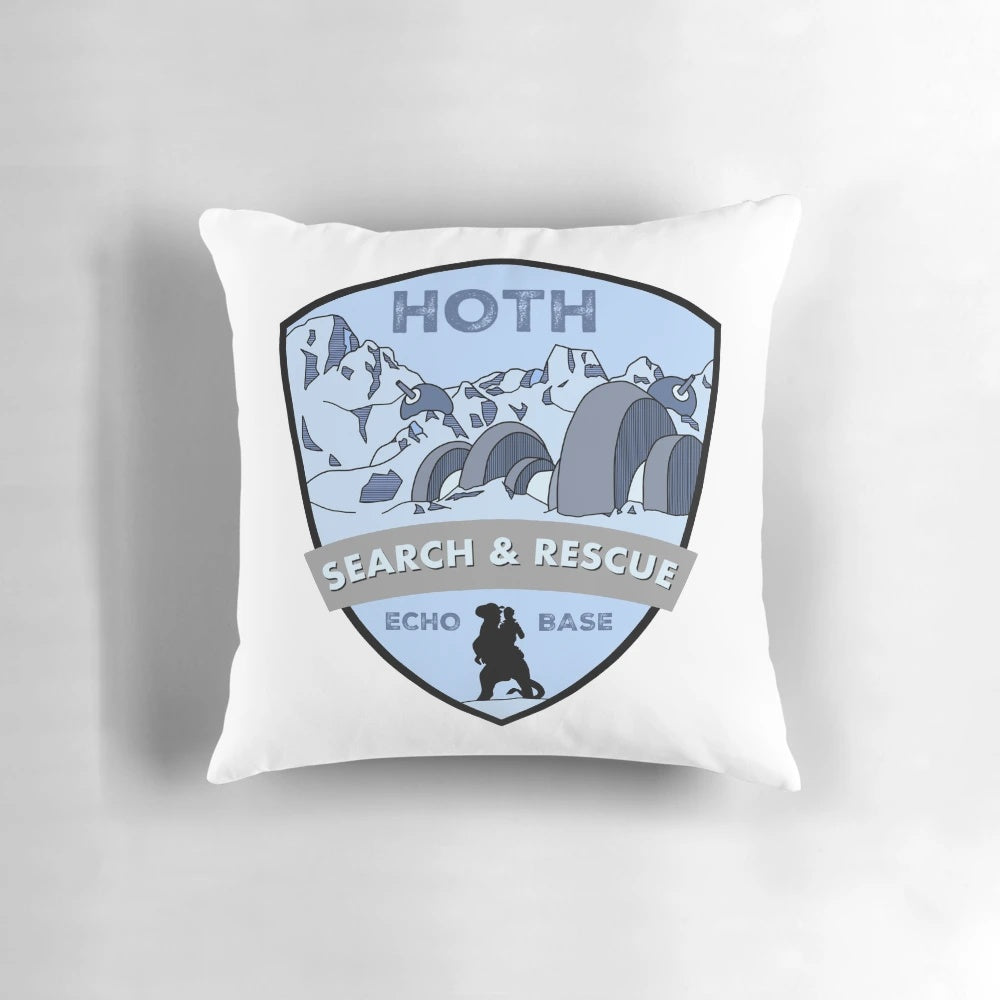 Intergalactic Search and Rescue Pillow featuring Star Wars-inspired design with Jedi, lightsabers, and space elements