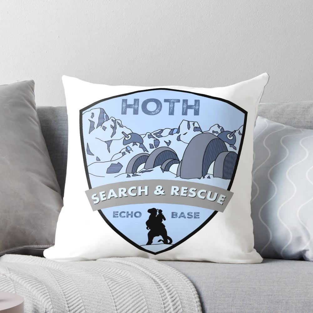 Intergalactic Search and Rescue Pillow featuring Star Wars-inspired design with Jedi, lightsabers, and space elements
