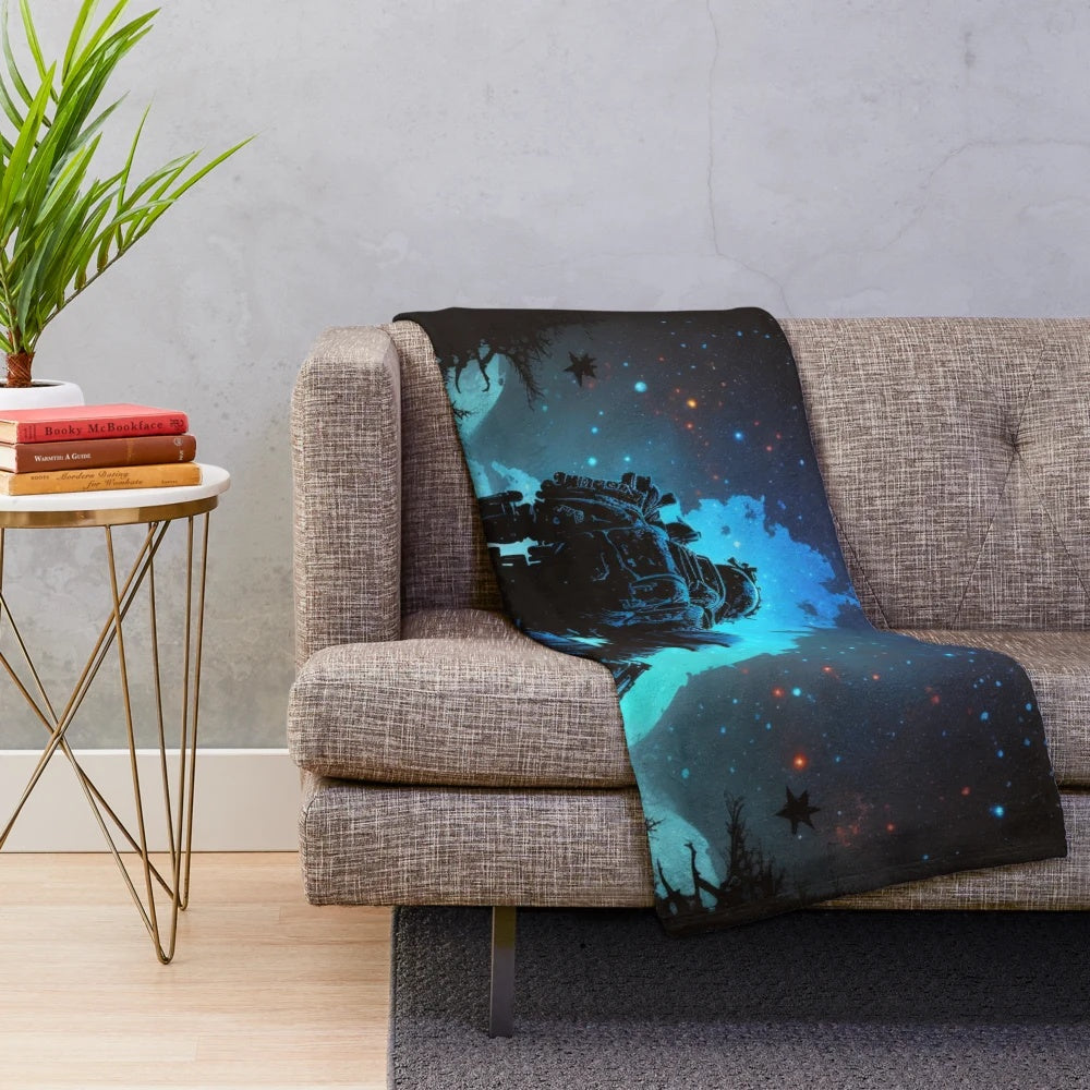 Intergalactic space marine plush blanket with a starry night design