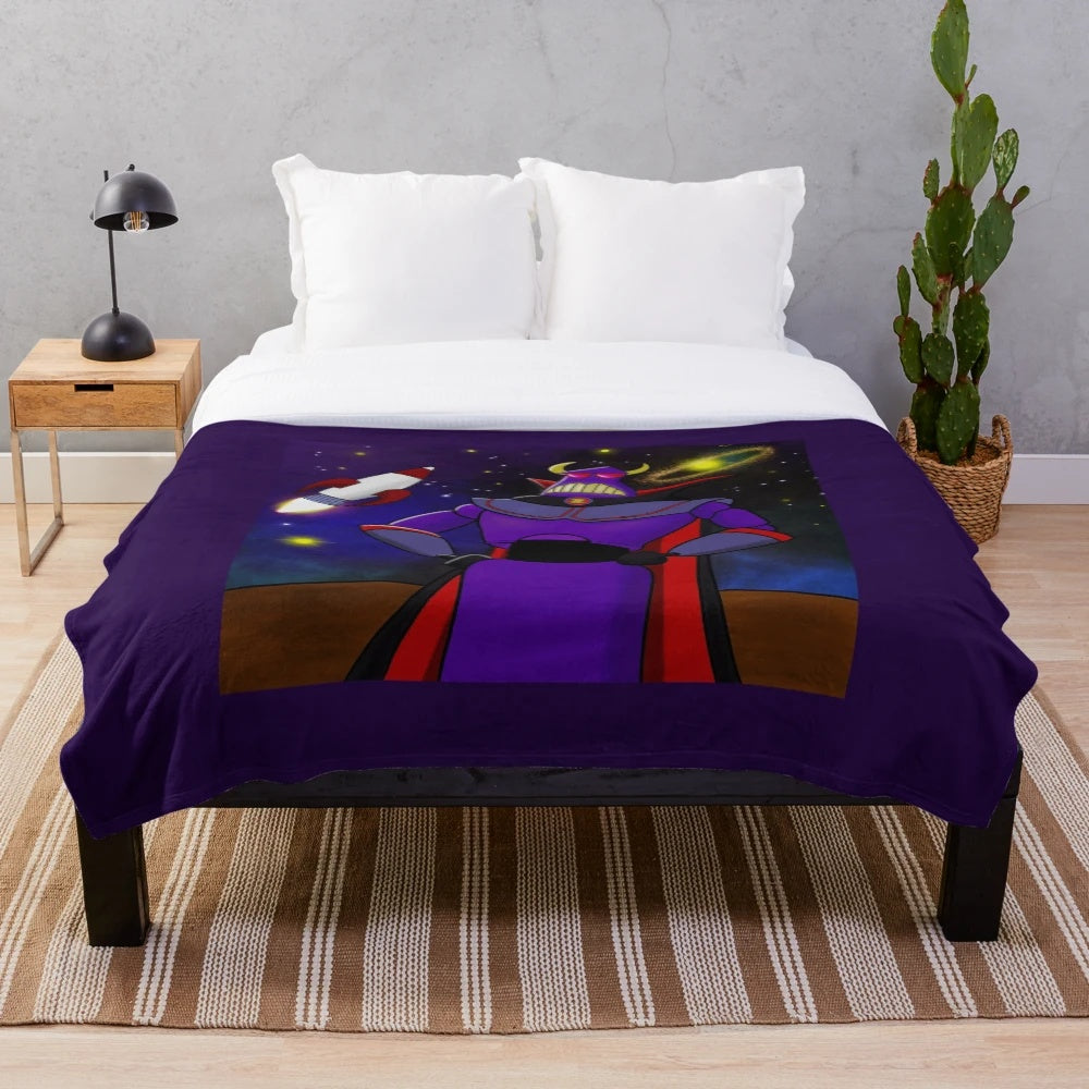 Zurg-inspired plush blanket with space ranger and galaxy imagery