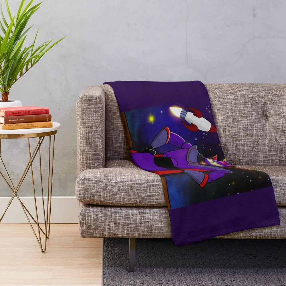 Zurg-inspired plush blanket with space ranger and galaxy imagery