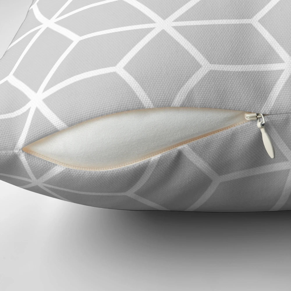 Light grey interlocked hexagon lattice pattern decorative pillow
