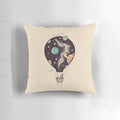 Interstellar Journey Pillow featuring a design of planets, stars, and a hot air balloon in space