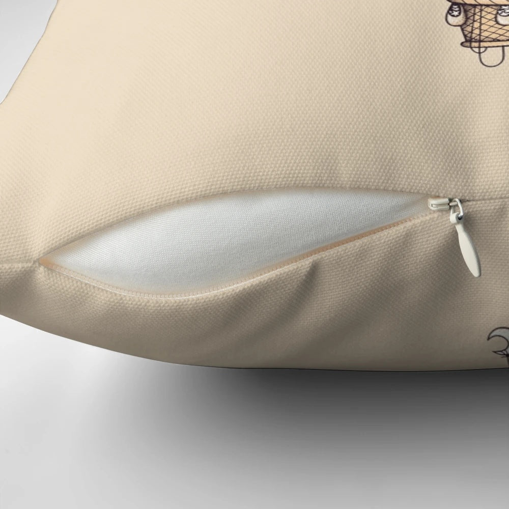 Interstellar Journey Pillow featuring a design of planets, stars, and a hot air balloon in space