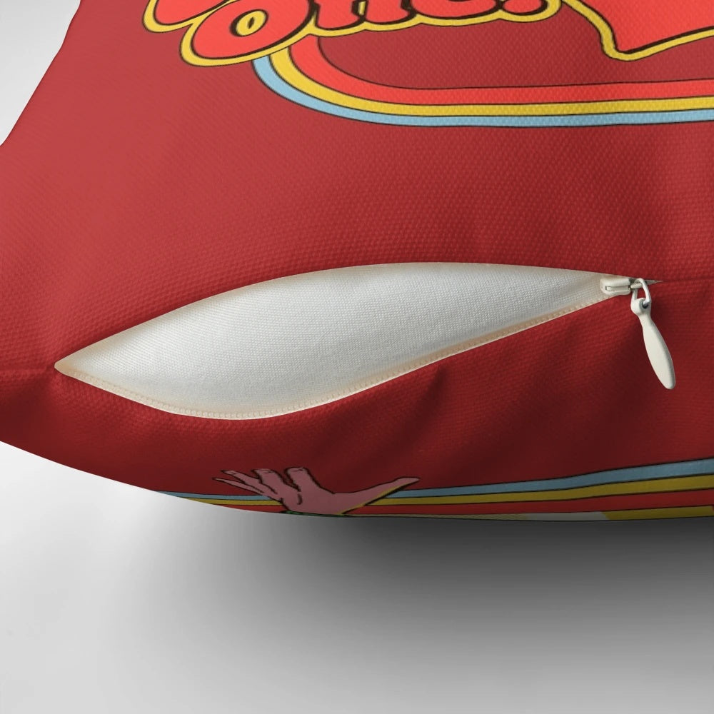 A retro-style pillow with a heart and sci-fi elements, perfect for Valentine's Day