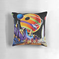 New Worlds Pillow with Retro Sci-Fi Motifs - Featuring Spaceships, Rockets, and Aliens