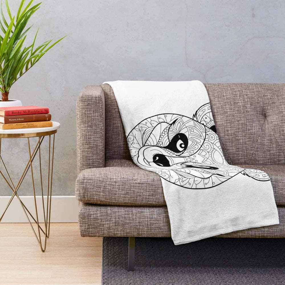 Artistic panda plush blanket with abstract line art design