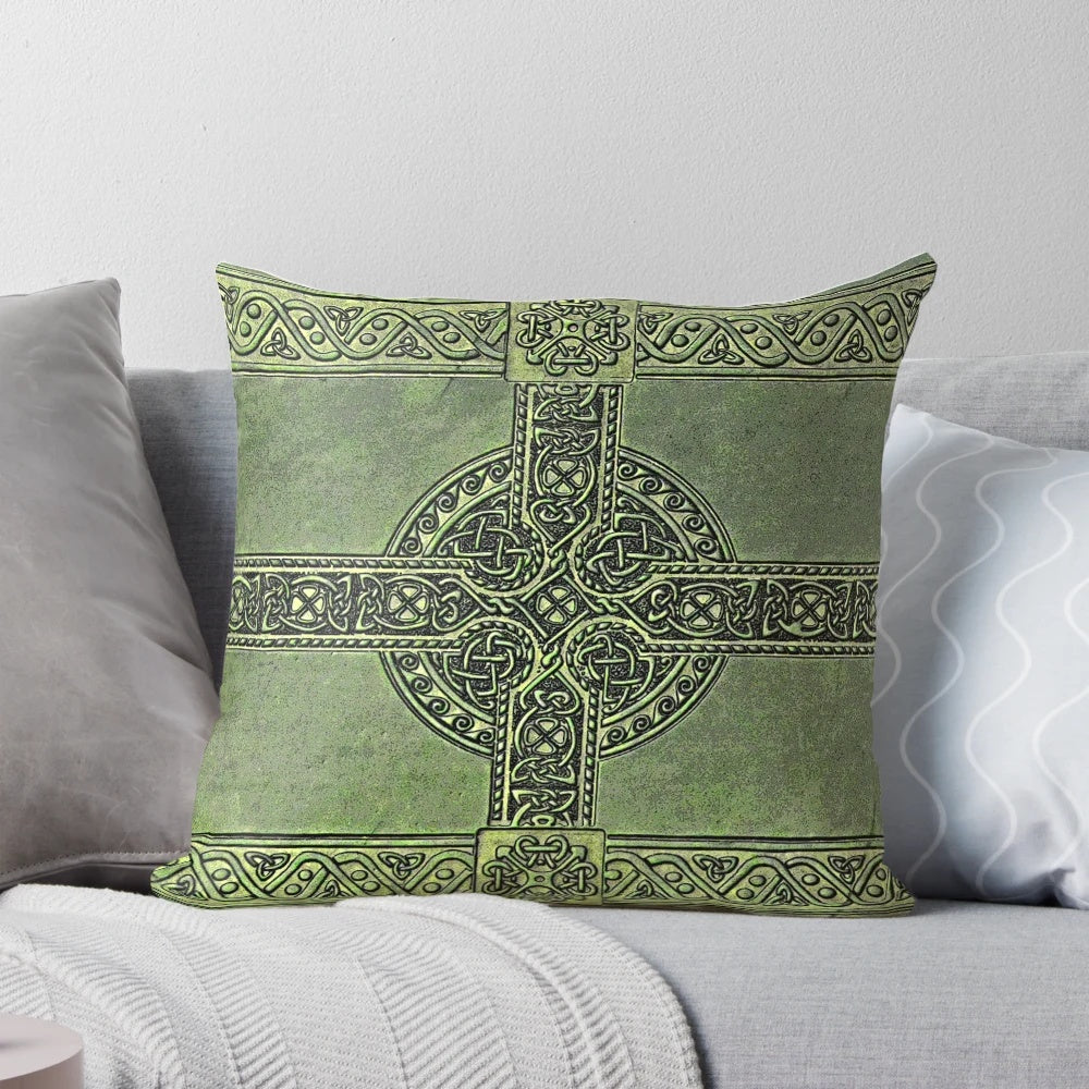 Decorative Celtic knotwork pattern on a plush pillow