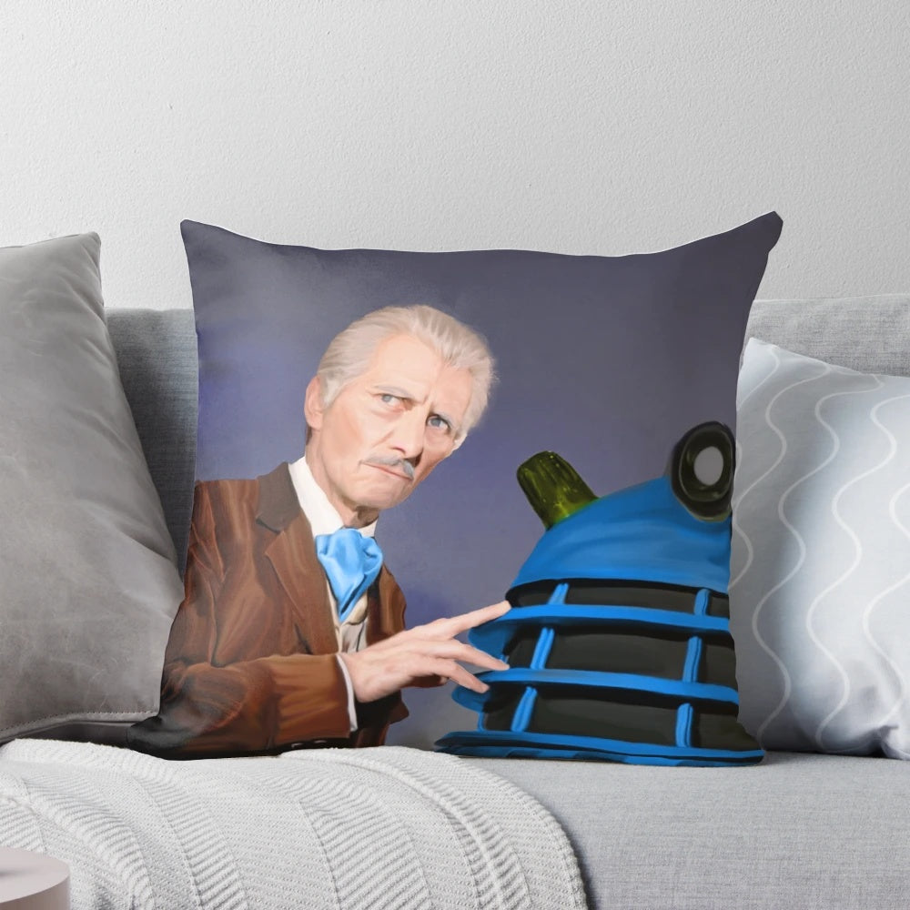 Stylish pillow featuring iconic Doctor Who characters and the Invasion Earth 2150 theme