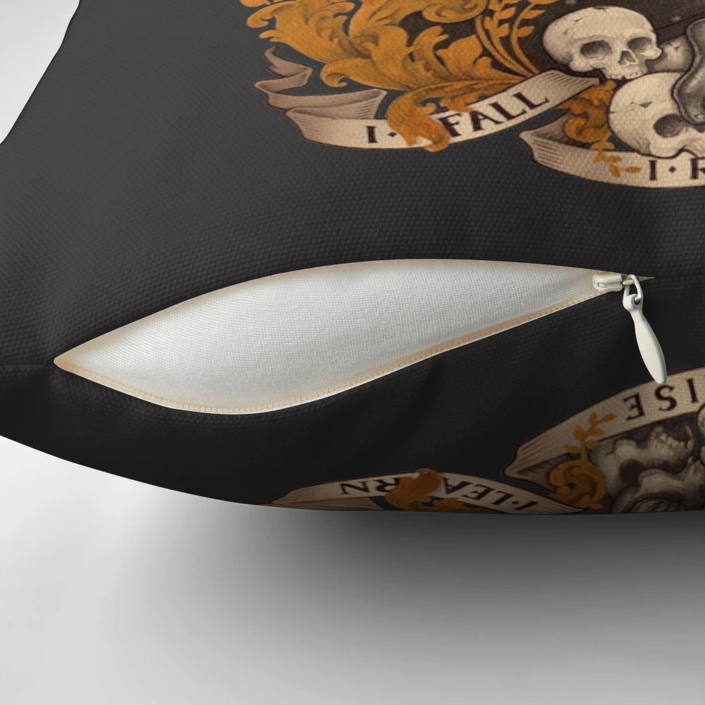 Invictus Pillow featuring a striking design with elements of Greek mythology, strength, and power