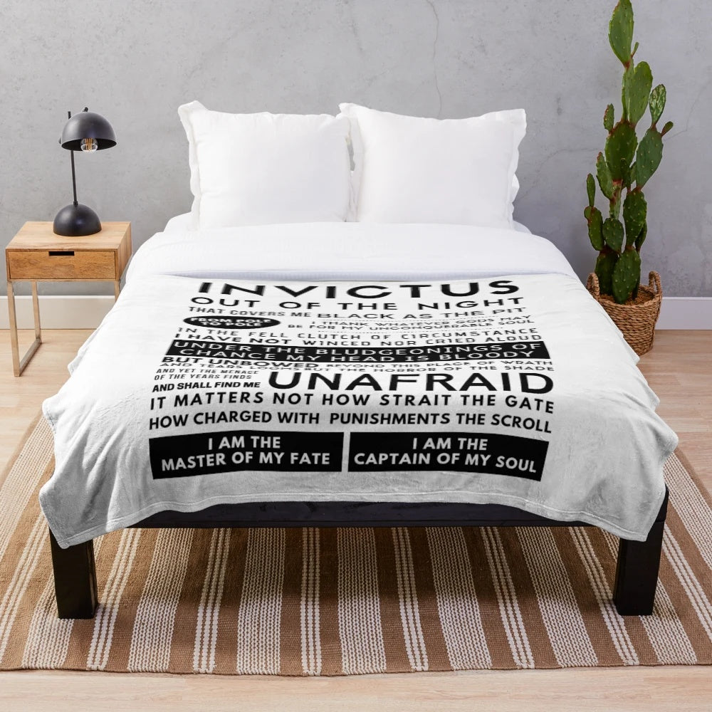 Plush blanket with Invictus poem by William Ernest Henley