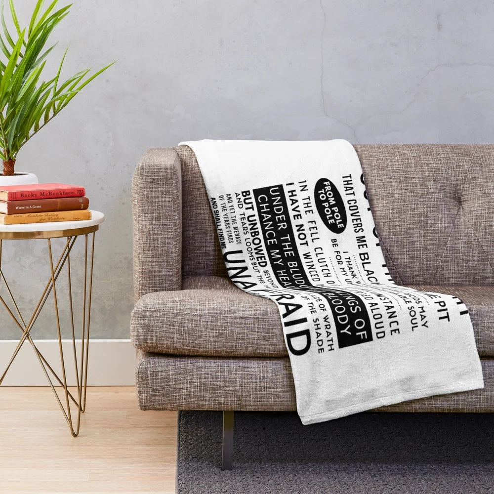 Plush blanket with Invictus poem by William Ernest Henley