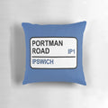 Soft, plush pillow featuring the iconic Portman Road football stadium sign, a must-have for Ipswich football fans.