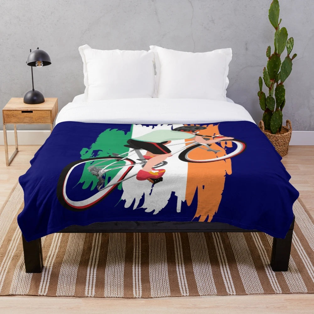 Plush blanket featuring an Ireland landscape design for cycling and biking fans