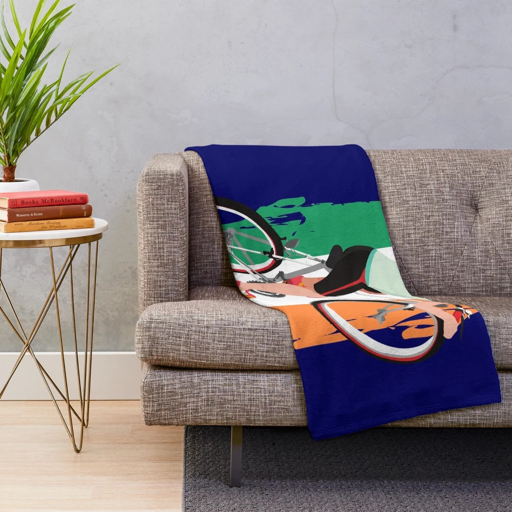 Plush blanket featuring an Ireland landscape design for cycling and biking fans