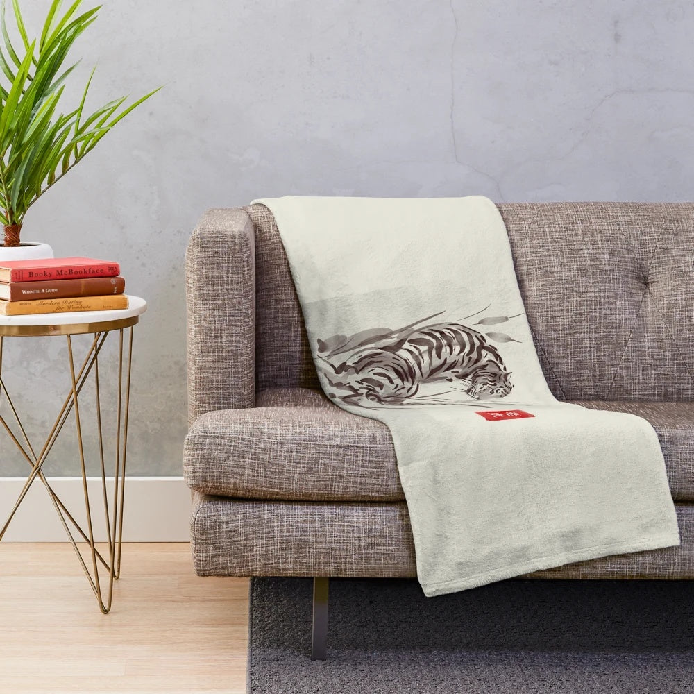 Japanese tiger plush blanket with irezumi tattoo style design
