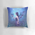 Colorful and whimsical iridescent fairy and dragon throw pillow featuring a magical moonlit forest scene.