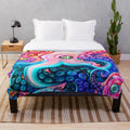 Colorful and mesmerizing glittery plush blanket featuring a vibrant octopus design