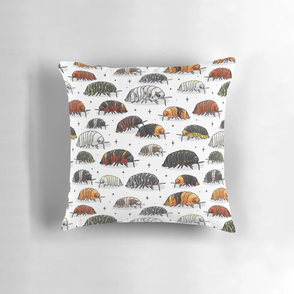 Isopod throw pillow featuring a cute roly poly or pill bug design