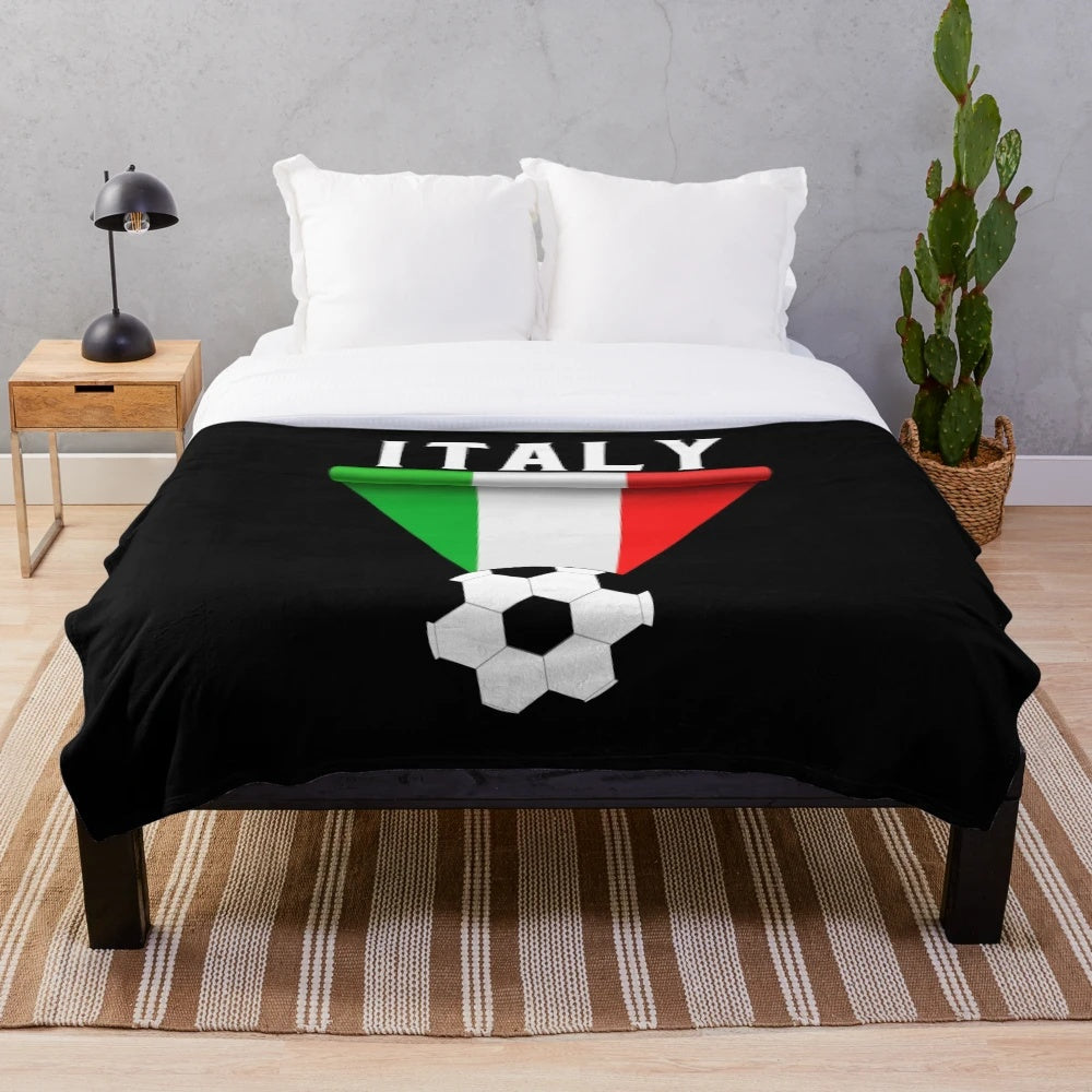 Italy Soccer Inspired Plush Blanket Featuring the Azzurri Colors and Crest