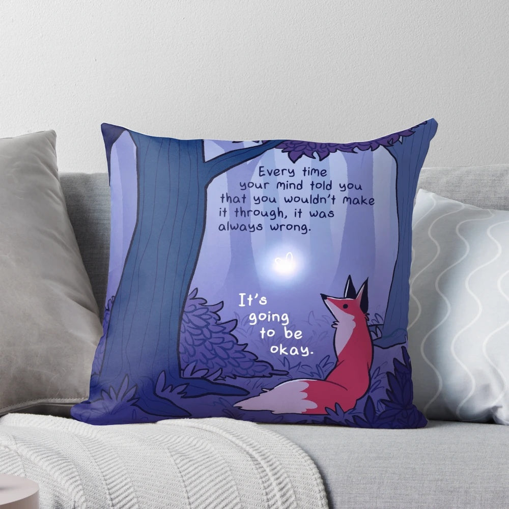 It's Going to Be Okay" Fairy and Fox Forest Pillow for Mental Health Support