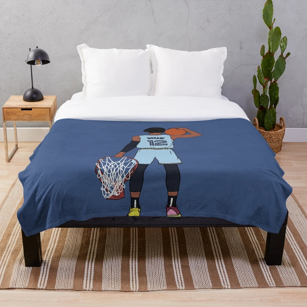 Ja Morant Plush Blanket featuring a basketball player dunking on the rim