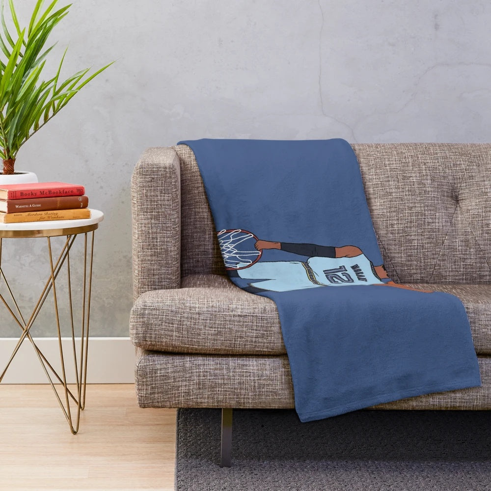 Ja Morant Plush Blanket featuring a basketball player dunking on the rim