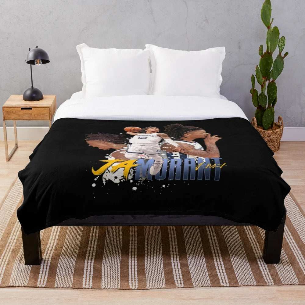 Ja Morant inspired plush blanket featuring the Memphis Grizzlies NBA player