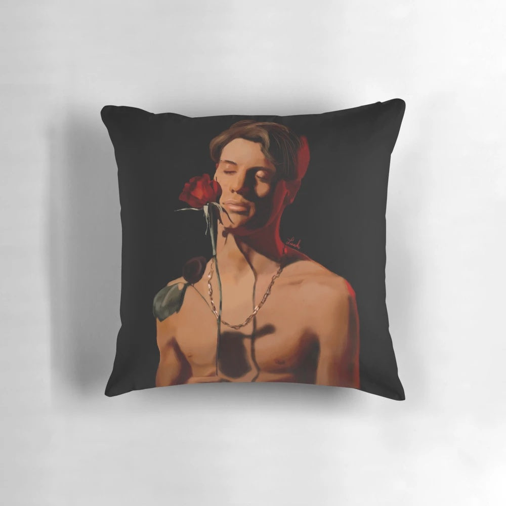 Jace Norman Flaunt Magazine inspired sketch pillow with floral design