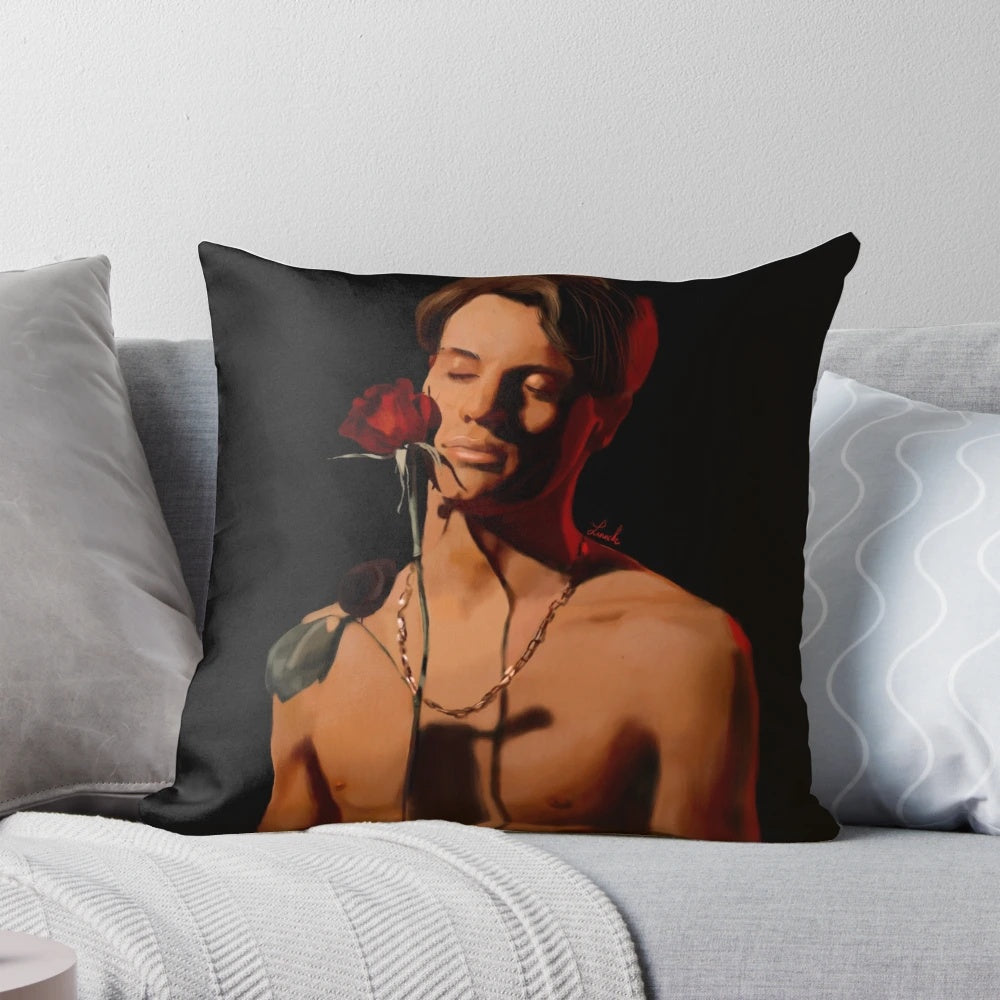 Jace Norman Flaunt Magazine inspired sketch pillow with floral design