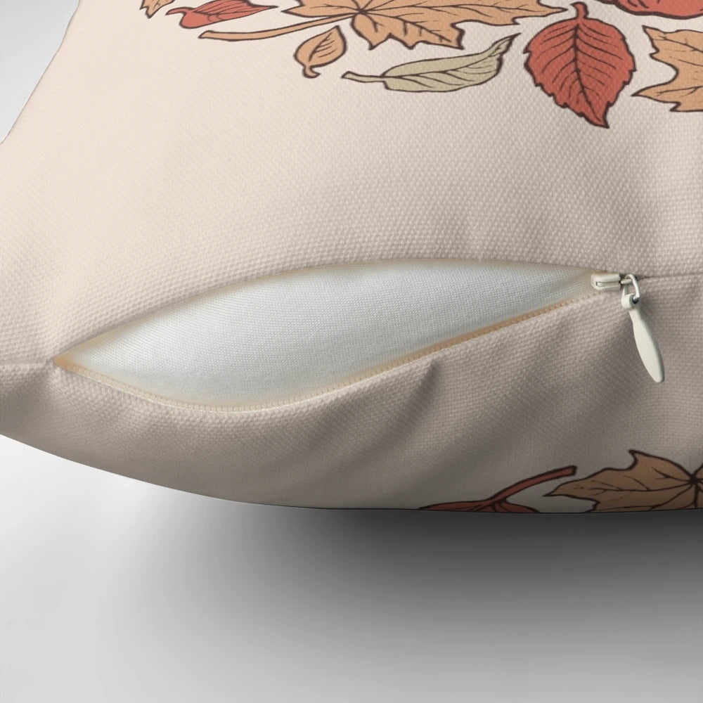 Pillow featuring a whimsical jackalope and jack-o-lantern in an autumnal scene, perfect for Halloween and fall decorating.