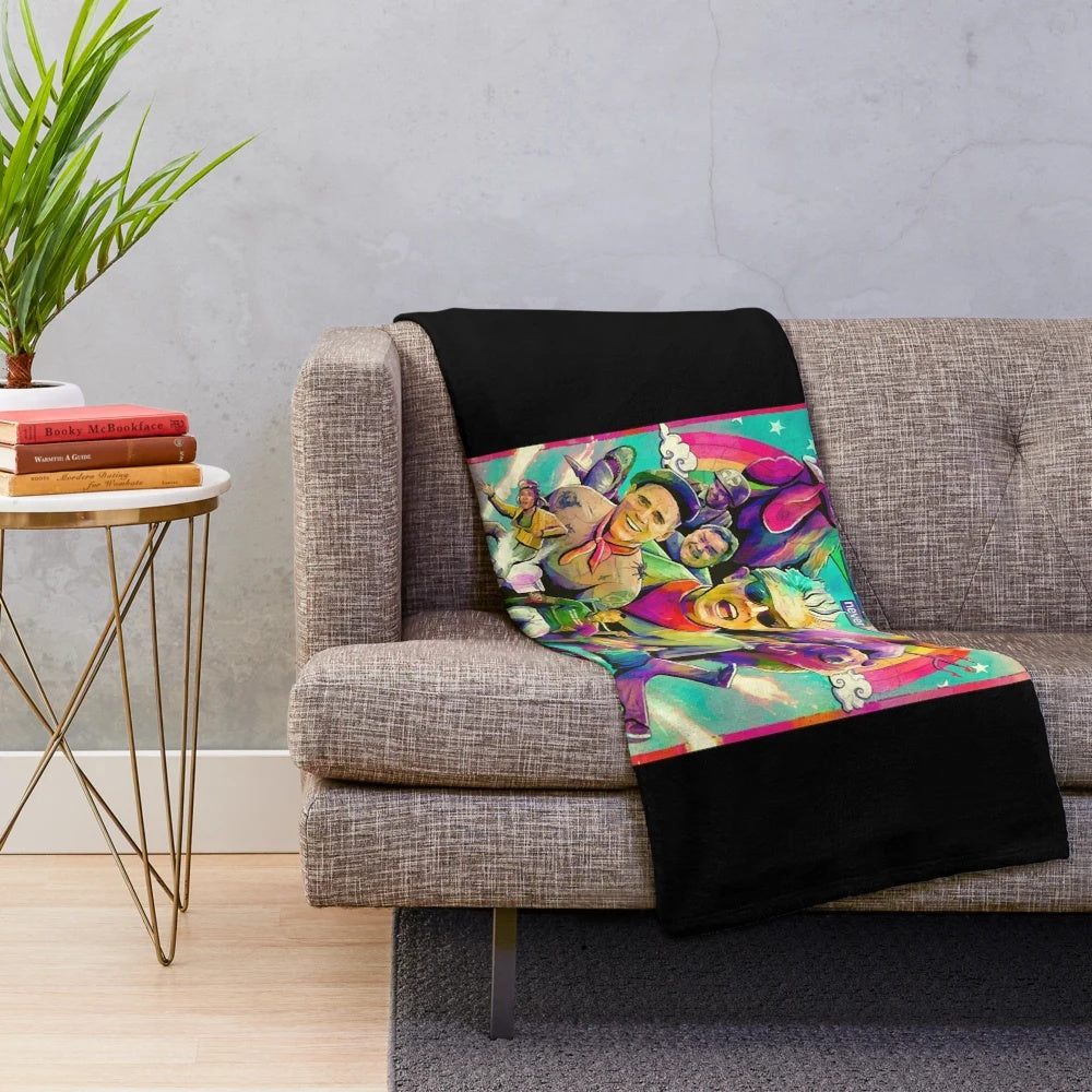 Plush blanket featuring Jackass stunts and video game inspired design