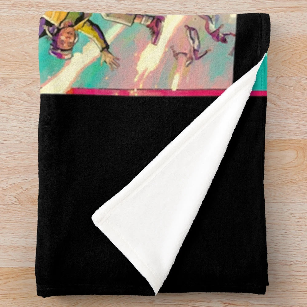 Plush blanket featuring Jackass stunts and video game inspired design