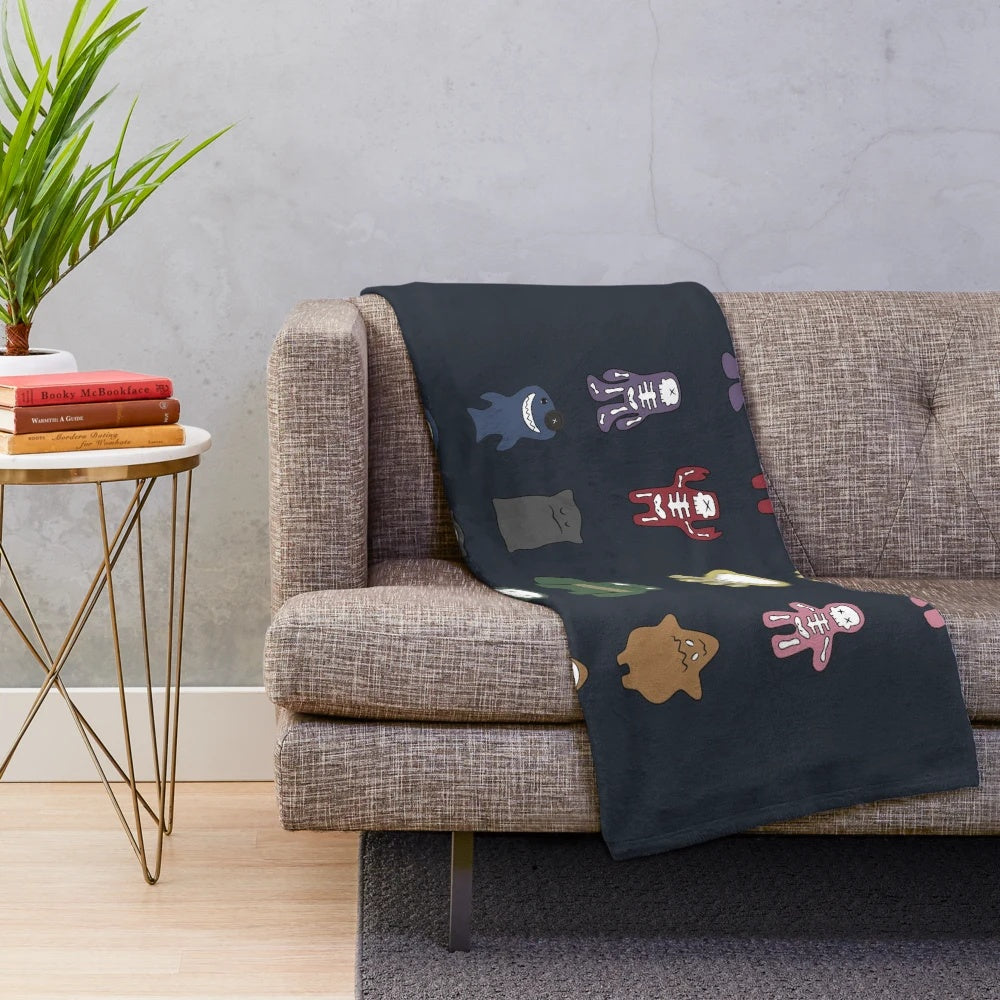 Jackbox Party Trivia Murder Party inspired plush blanket with seven deadly sins icons