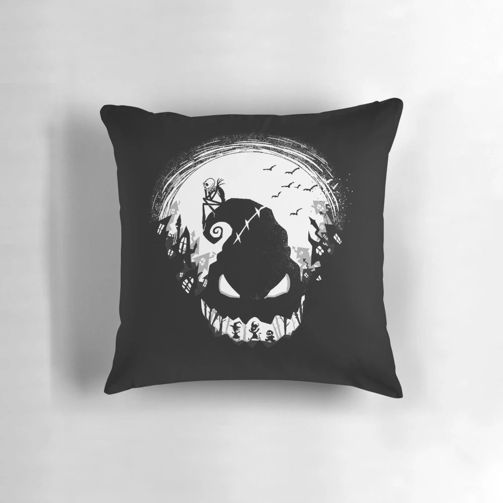 Jack Skellington, the Pumpkin King, featured on a cozy Halloween pillow