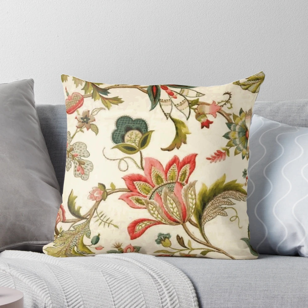 Vibrant Jacobean floral digital art vector painting in bohemian style, perfect for decorative pillow or wall art
