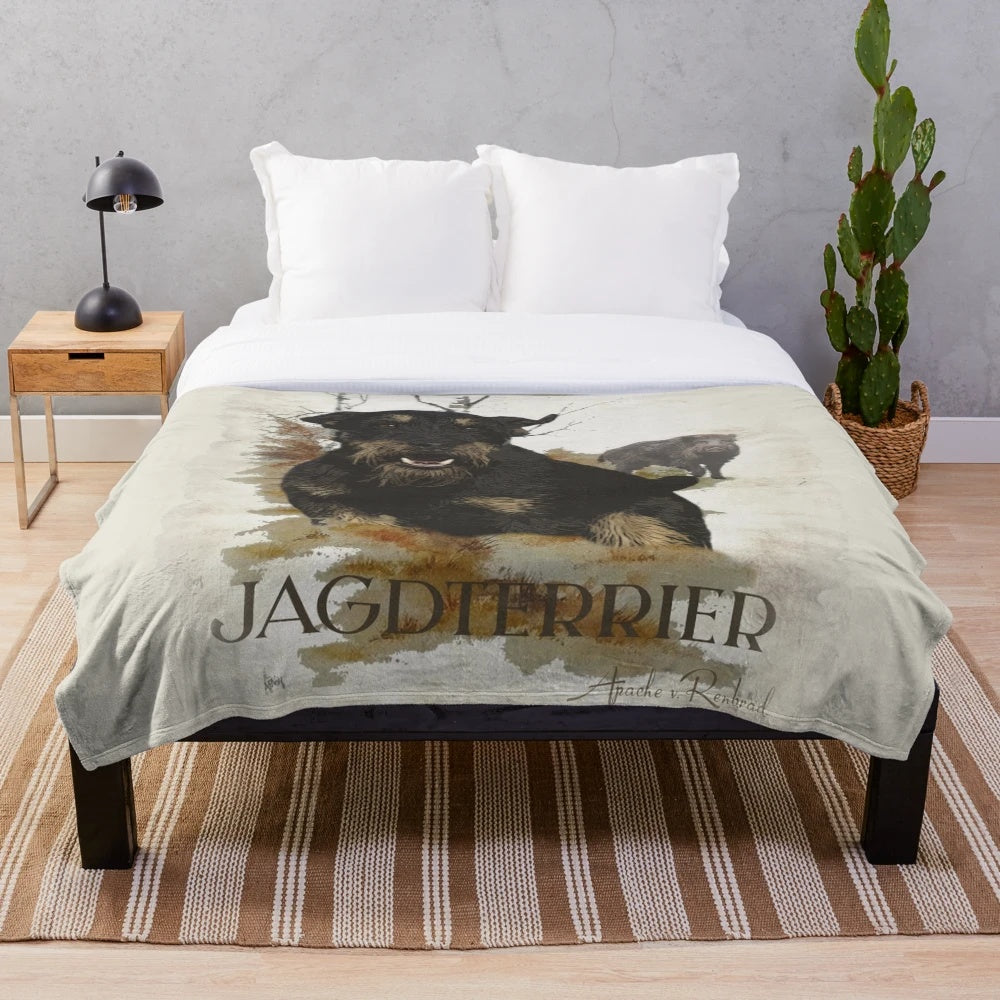 Jagdterrier inspired plush blanket with hunting boar design