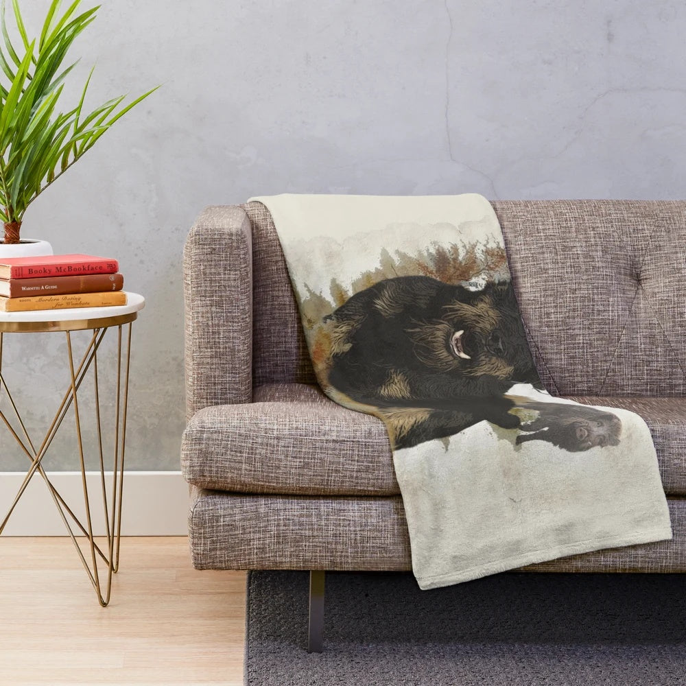 Jagdterrier inspired plush blanket with hunting boar design