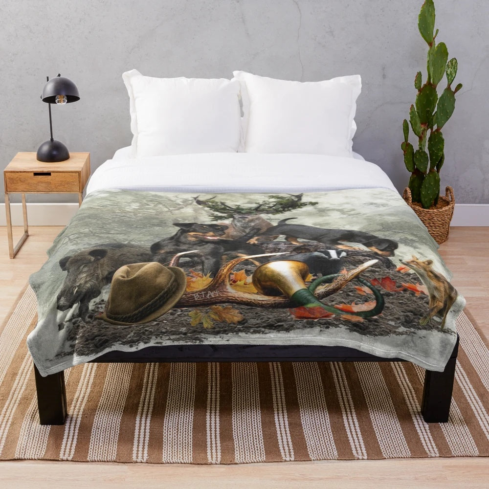 Jagdterrier hunting dog art plush blanket