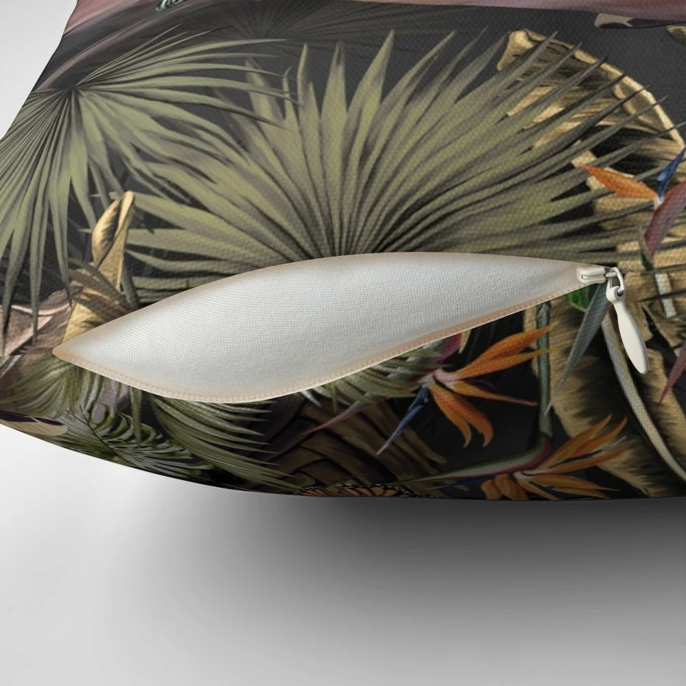 Jaguar animal in a tropical forest background pattern on a pillow