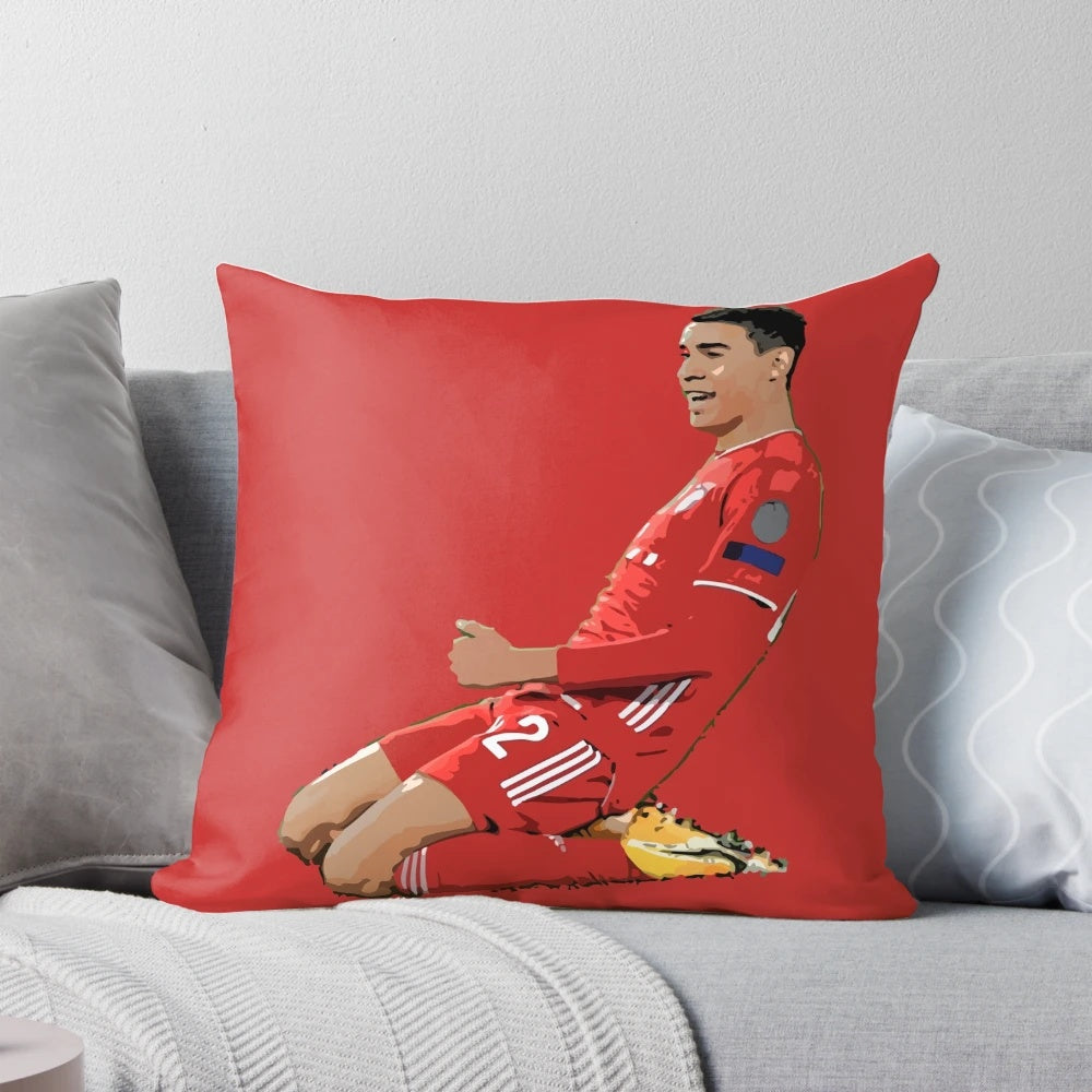 Jamal Musiala, a talented German football player from Bayern Munich, featured on a high-quality pillow.