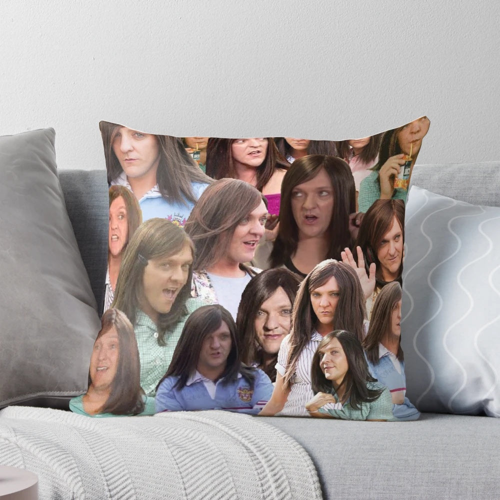 Collage pillow featuring characters from the Australian comedy shows Ja'mie Private School Girls and Summer Heights High.