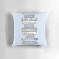 A black and white sketch-style pillow featuring characters and scenes from the works of Jane Austen.