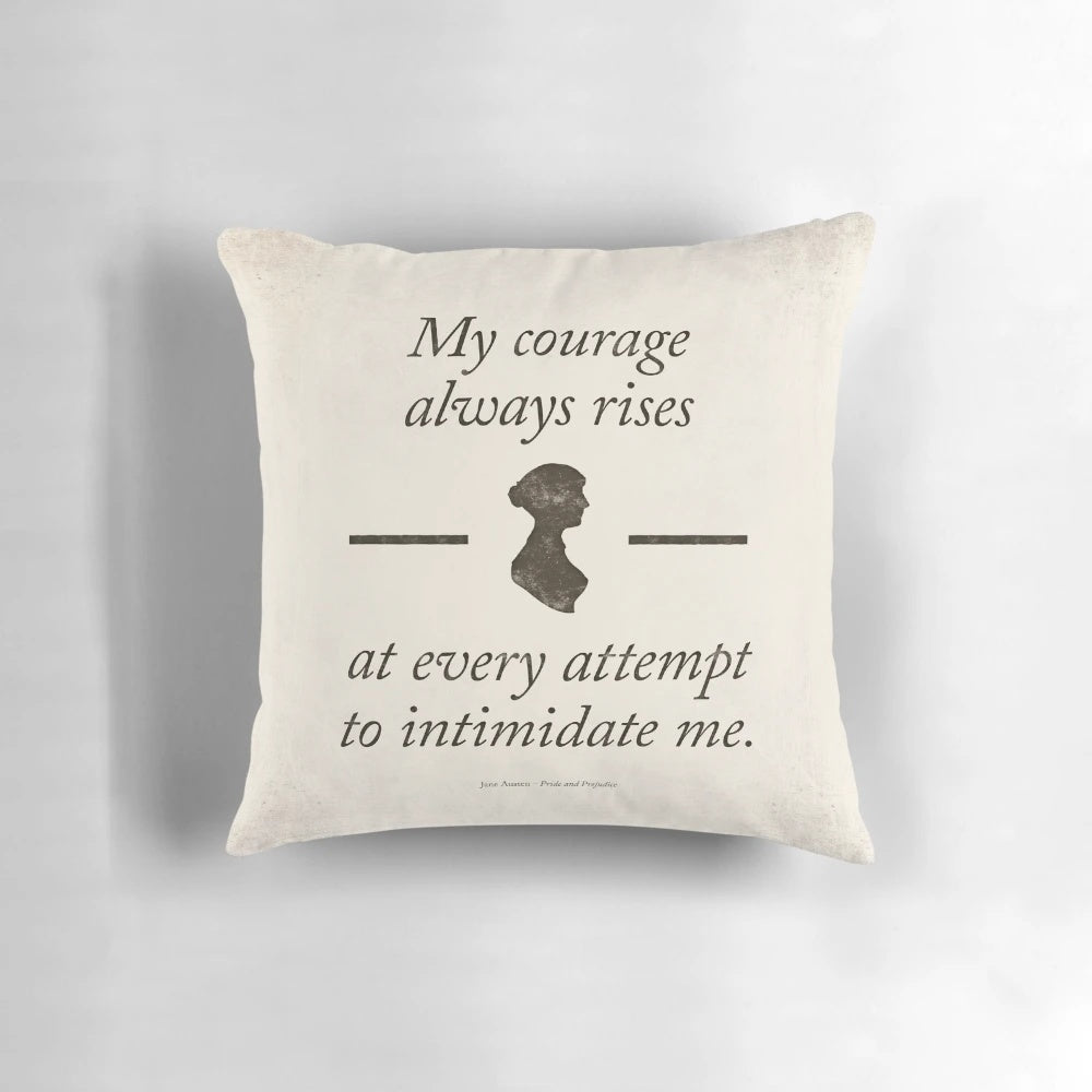 Jane Austen's 'Pride and Prejudice' literary quote printed on a black and white pillow for book lovers and home decor