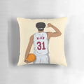 Jarrett Allen, Cleveland Cavaliers NBA player, on a custom basketball-themed pillow