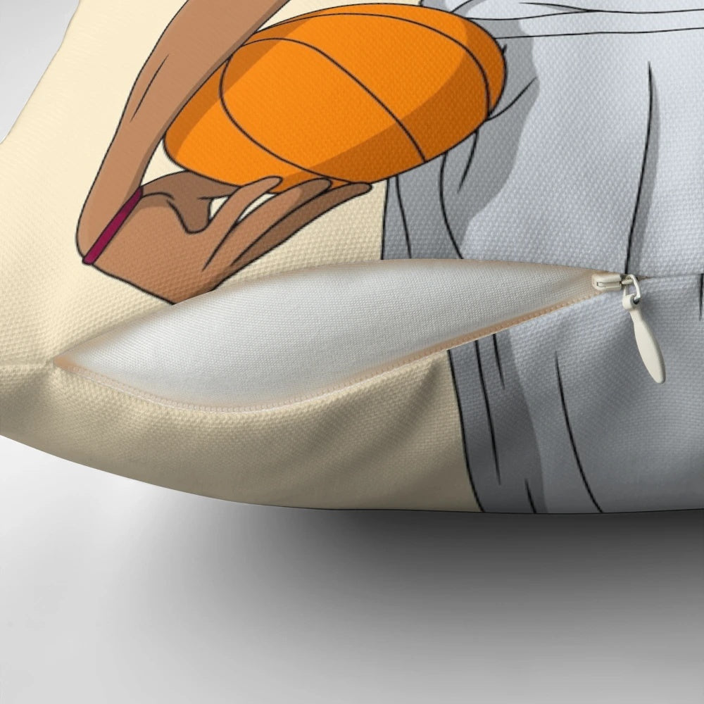 Jarrett Allen, Cleveland Cavaliers NBA player, on a custom basketball-themed pillow