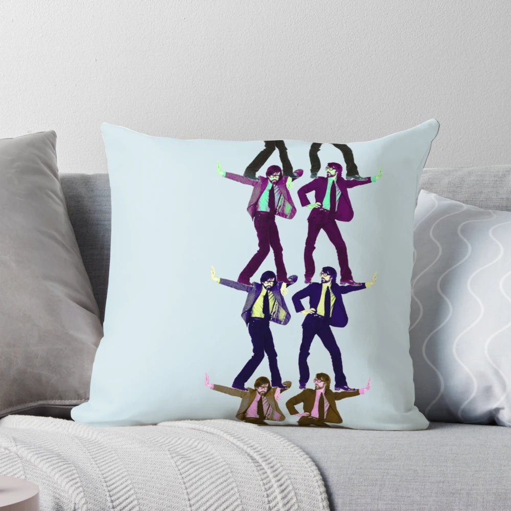 A stylized pillow featuring Jarvis Cocker, the frontman of the popular 90s Brit pop band Pulp.
