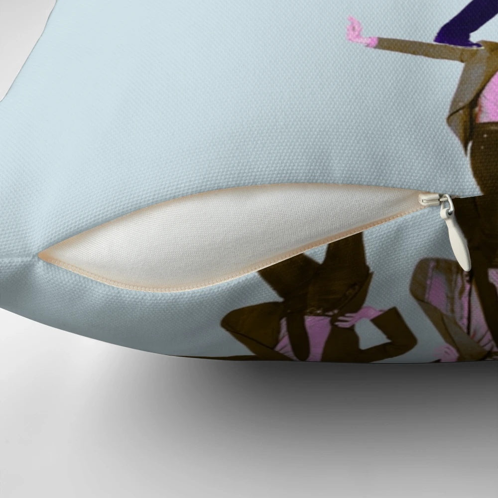 A stylized pillow featuring Jarvis Cocker, the frontman of the popular 90s Brit pop band Pulp.