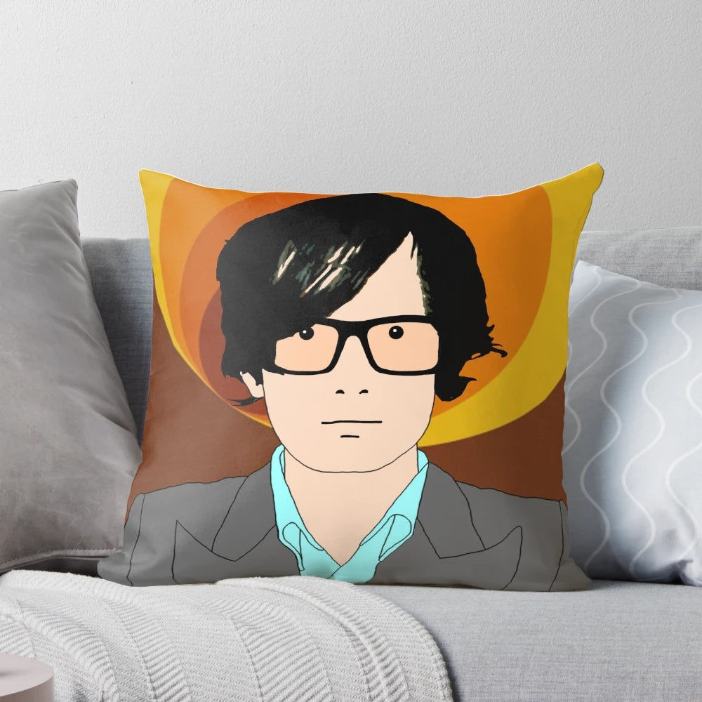 A stylish pillow featuring the image of Jarvis Cocker, the iconic British indie rock musician